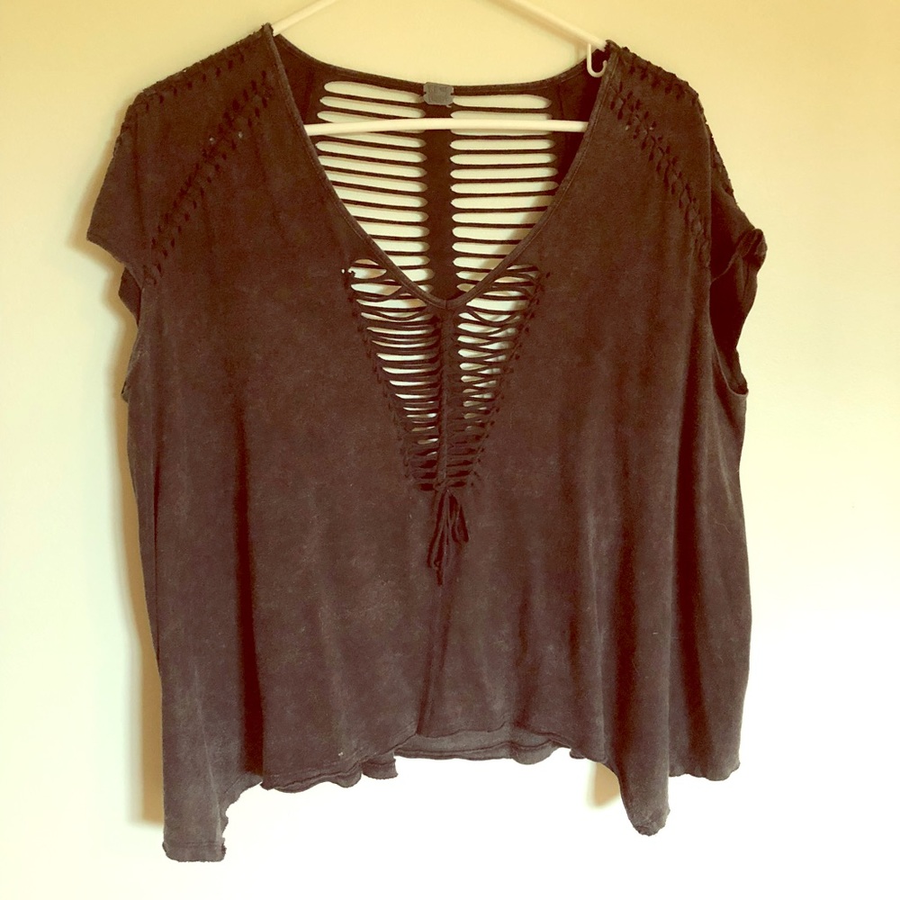 Free people sliced up t shirt in charcoal
